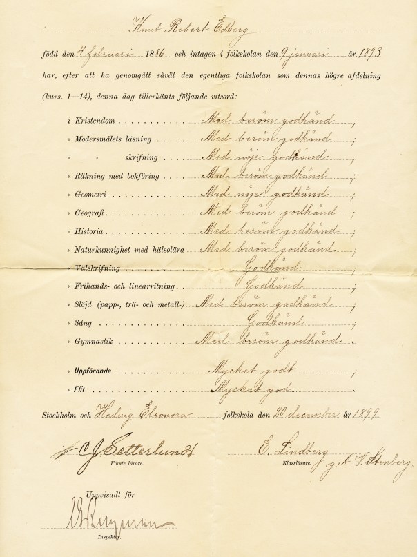 Robert Edbergs betyg