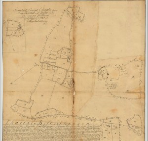 Historisk karta över Stora Hanes gård i Endre socken Storskiftet 1760 mellan bröderna Hans och Per Johansson